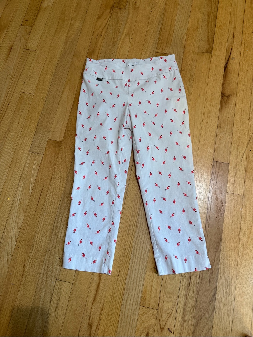 Peck & Peck White Cropped Pants with pink Flamingo Pants Sz 8 🦩